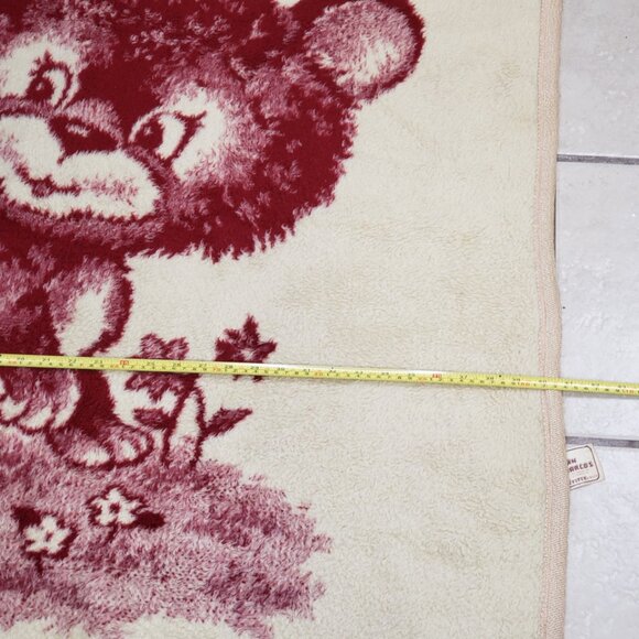 San Marcos Vintage Baby Blanket Cobija Bear Butterflies 41 X 46 Red Cream Tag - Picture 4 of 6